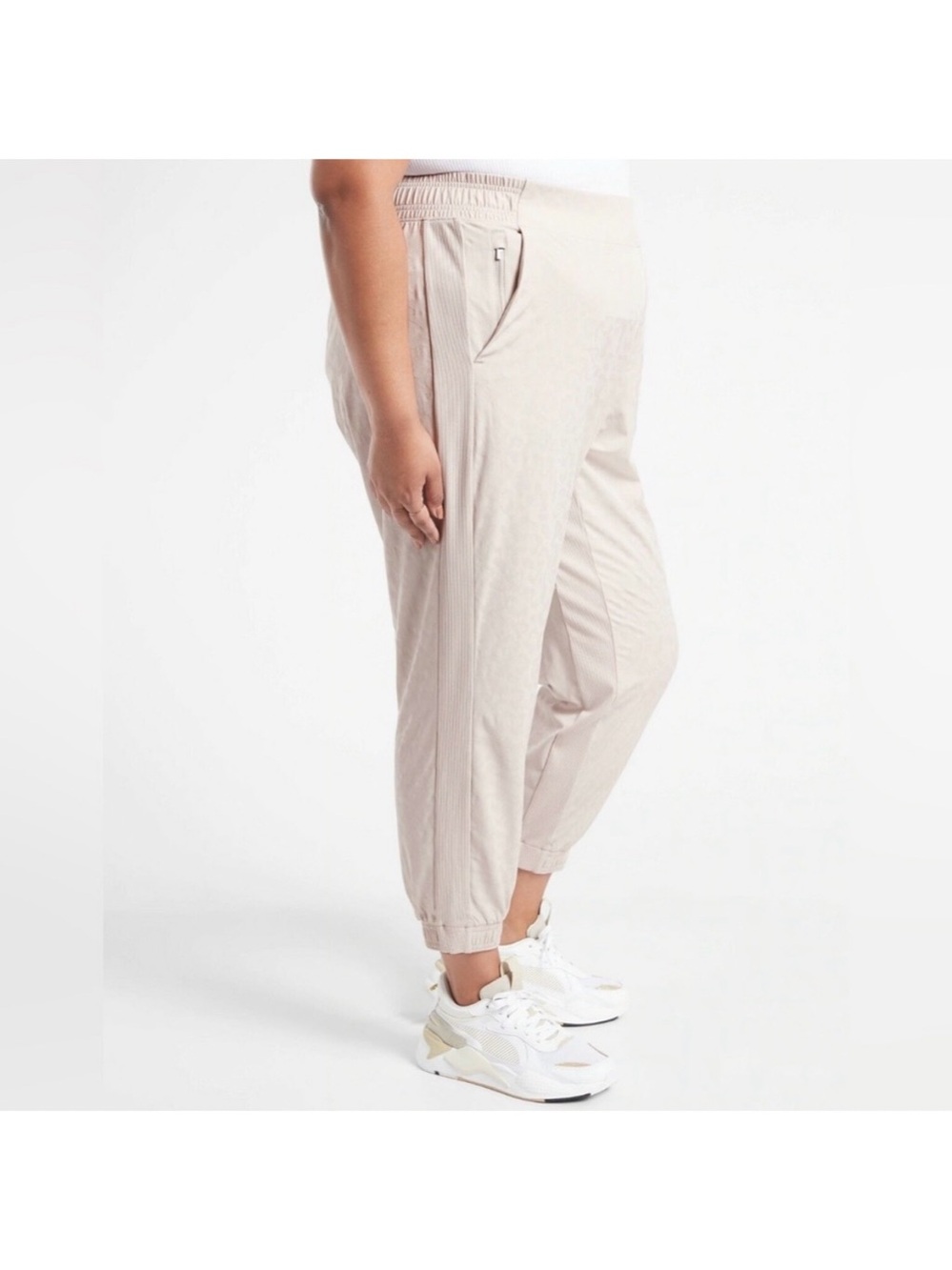 Athleta Brooklyn Textured Jogger Pants in Cream Leopard Athletic Athleisure Plus